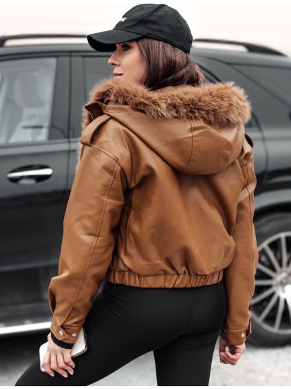 HNĚDÁ DÁMSKÁ ZATEPLENÁ KOŽENKOVÁ CROP BUNDA SOFTREBEL