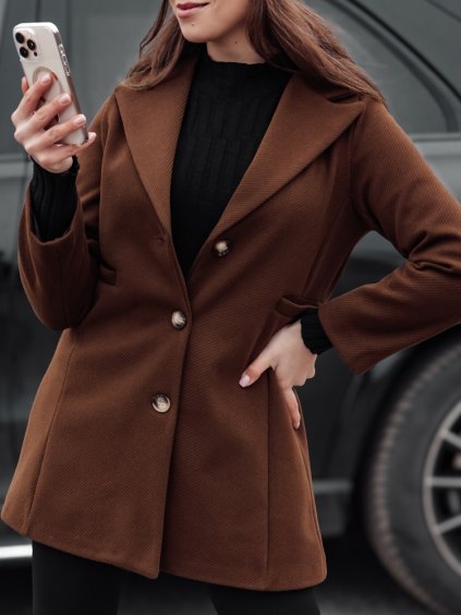 ČOKOLÁDOVĚ HNĚDÝ DÁMSKÝ STYLOVÝ KABÁT BELVEONE