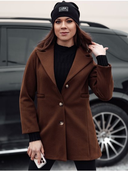 ČOKOLÁDOVĚ HNĚDÝ DÁMSKÝ STYLOVÝ KABÁT BELVEONE
