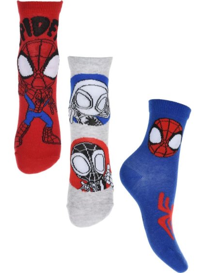 SADA TŘÍ PÁRŮ CHLAPECKÝCH PONOŽEK SPIDEY A JEHO ÚŽASNÍ PŘÁTELÉ - MODRÁ/ŠEDÁ/ČERVENÁ