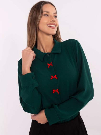 TMAVĚ ZELENÁ DÁMSKÁ ELEGANTNÍ KOŠILE S MAŠLEMI