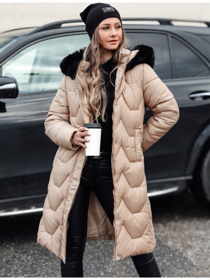 BÉŽOVÁ DÁMSKÁ DLOUHÁ PROŠÍVANÁ BUNDA WINTERACT