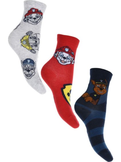 SET CHLAPECKÝCH PONOŽEK PAW PATROL - TMAVĚ MODRÁ/ČERVENÁ/ŠEDÁ