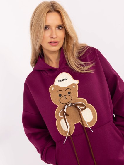 FIALOVÁ DÁMSKÁ MIKINA S VELKOU NÁŠIVKOU MEDVÍDKA (Velikost ONE SIZE)