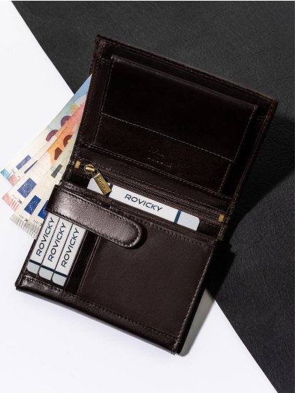ROVICKY TMAVĚ HNĚDÁ PÁNSKÁ KOŽENÁ PENĚŽENKA S RFID L259