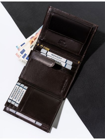 ROVICKY TMAVĚ HNĚDÁ PÁNSKÁ KOŽENÁ PENĚŽENKA S RFID L259