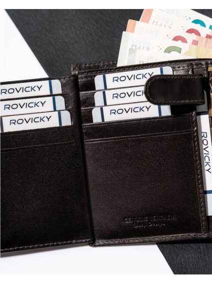 ROVICKY MINIMALISTICKÁ TMAVĚ HNĚDÁ PÁNSKÁ KOŽENÁ PENĚŽENKA NA ZIP L258