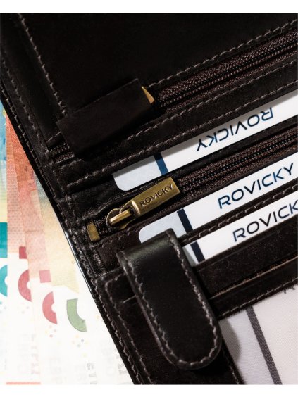 ROVICKY MINIMALISTICKÁ TMAVĚ HNĚDÁ PÁNSKÁ KOŽENÁ PENĚŽENKA NA ZIP L258