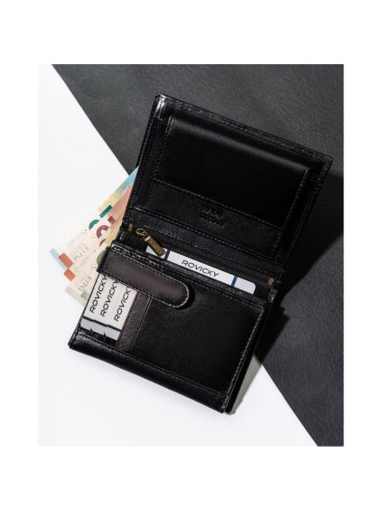 ROVICKY ČERNÁ PÁNSKÁ KOŽENÁ PENĚŽENKA S RFID L256