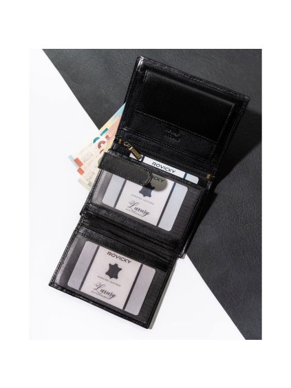 ROVICKY ČERNÁ PÁNSKÁ KOŽENÁ PENĚŽENKA S RFID L256