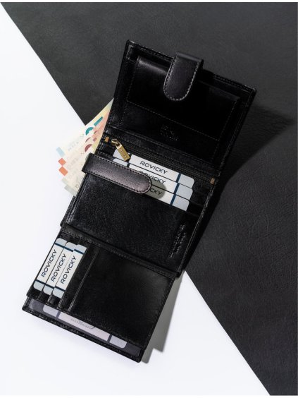 ROVICKY ČERNÁ KOŽENÁ PÁNSKÁ PENĚŽENKA S RFID L252