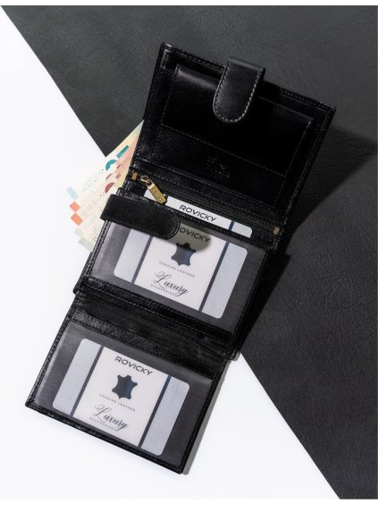 ROVICKY ČERNÁ KOŽENÁ PÁNSKÁ PENĚŽENKA S RFID L252