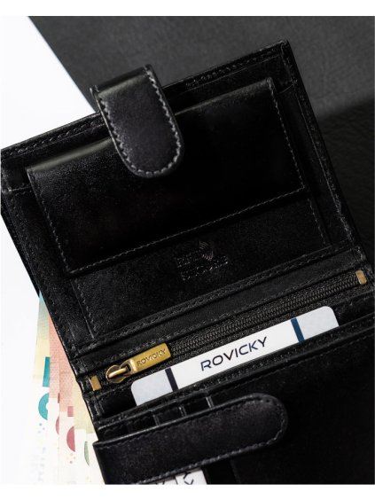 ROVICKY ČERNÁ KOŽENÁ PÁNSKÁ PENĚŽENKA S RFID L252
