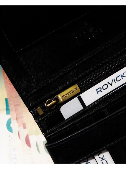 ROVICKY ČERNÁ KOŽENÁ PÁNSKÁ PENĚŽENKA S RFID L252