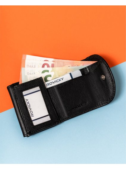 ROVICKY ČERNÁ MALÁ KOŽENÁ PENĚŽENKA NA MINCE V308