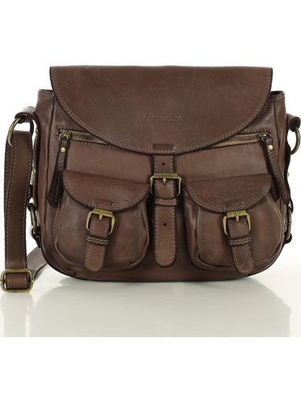MARCO MAZZINI HNĚDÁ KOŽENÁ MESSENGER BAG S KAPSAMI
