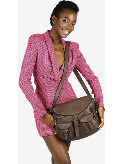 MARCO MAZZINI HNĚDÁ KOŽENÁ MESSENGER BAG S KAPSAMI