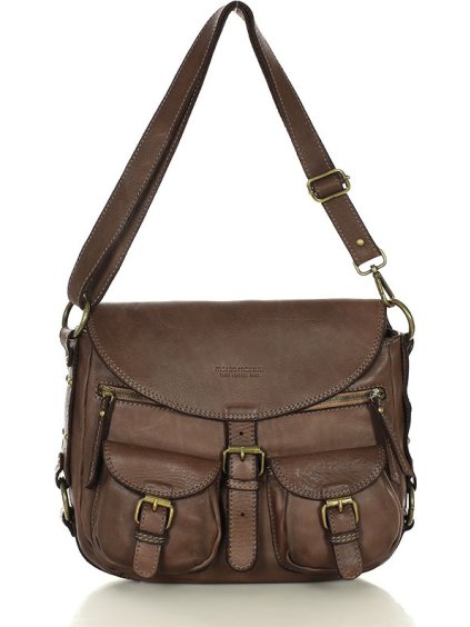 MARCO MAZZINI HNĚDÁ KOŽENÁ MESSENGER BAG S KAPSAMI