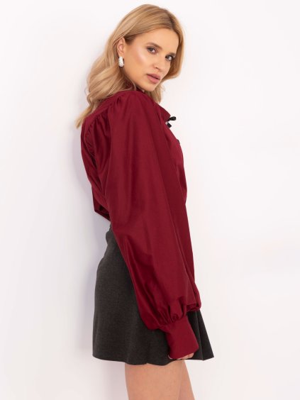 VÍNOVÁ DÁMSKÁ ELEGANTNÍ KOŠILE S NABÍRANÝMI RUKÁVY