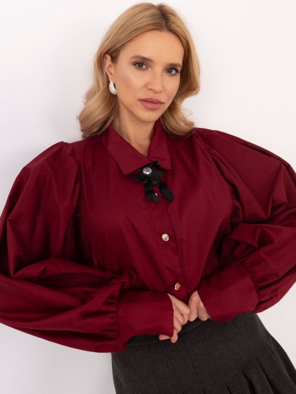 VÍNOVÁ DÁMSKÁ ELEGANTNÍ KOŠILE S NABÍRANÝMI RUKÁVY
