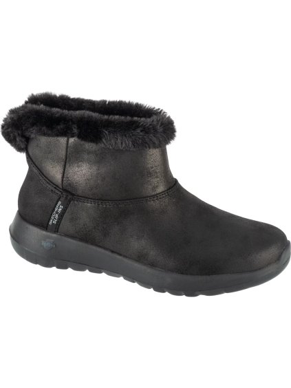 ČERNÉ DÁMSKÉ KOTNÍKOVÉ BOTY S KOŽÍŠKEM SKECHERS SLIP-INS: ON-THE-GO - COZY DREAM