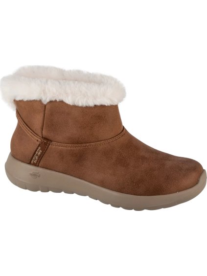 HNĚDÉ DÁMSKÉ KOTNÍKOVÉ BOTY S KOŽÍŠKEM SKECHERS SLIP-INS: ON-THE-GO - COZY DREAM