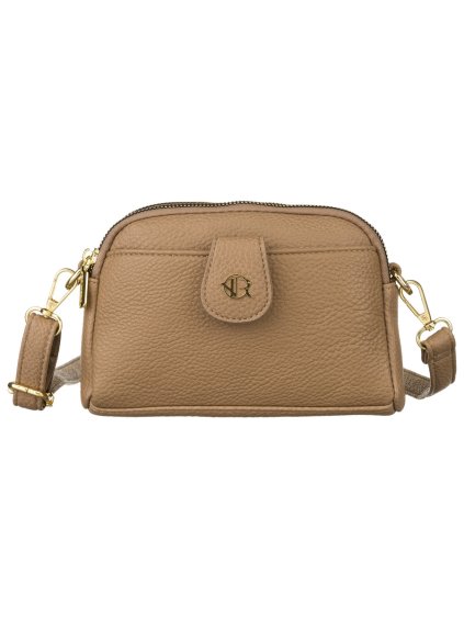 ROVICKY STYLOVÁ TMAVĚ BÉŽOVÁ MALÁ CROSSBODY KABELKA S NASTAVITELNÝM POPRUHEM (Velikost ONE SIZE)