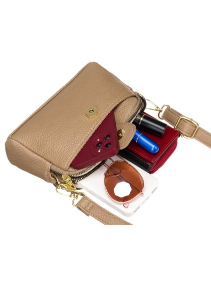 ROVICKY STYLOVÁ TMAVĚ BÉŽOVÁ MALÁ CROSSBODY KABELKA S NASTAVITELNÝM POPRUHEM (Velikost ONE SIZE)