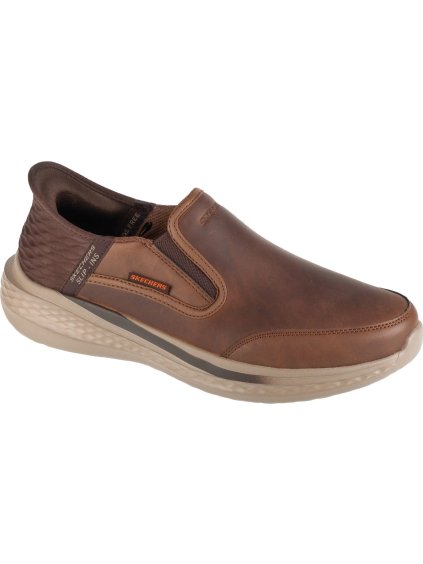 HNĚDÉ PÁNSKÉ KOŽENÉ TENISKY SKECHERS SLIP-INS: SLADE
