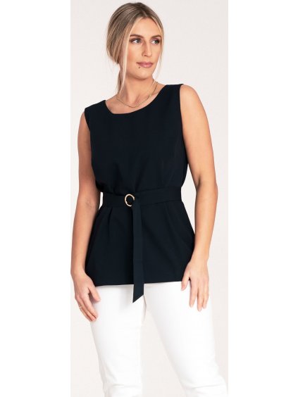DÁMSKÁ TMAVĚ MODRÁ ELEGANTNÍ HALENKA BEZ RUKÁVŮ