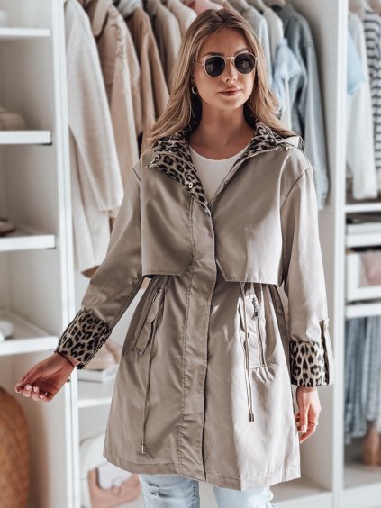 BÉŽOVÁ DÁMSKÁ PŘECHODOVÁ PARKA S LEOPARDÍ PODŠÍVKOU PANTER