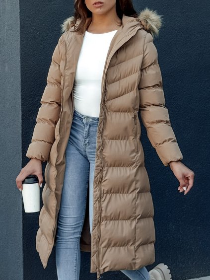BÉŽOVÝ DÁMSKÝ PROŠÍVANÝ KABÁT LUXWARM