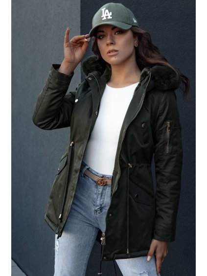 TMAVĚ ZELENÁ PARKA S KOŽEŠINOVOU KAPUCÍ ERISS
