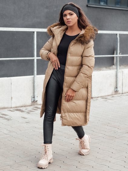 DÁMSKÁ BÉŽOVÁ ZIMNÍ PROŠÍVANÁ BUNDA S KOŽÍŠKEM