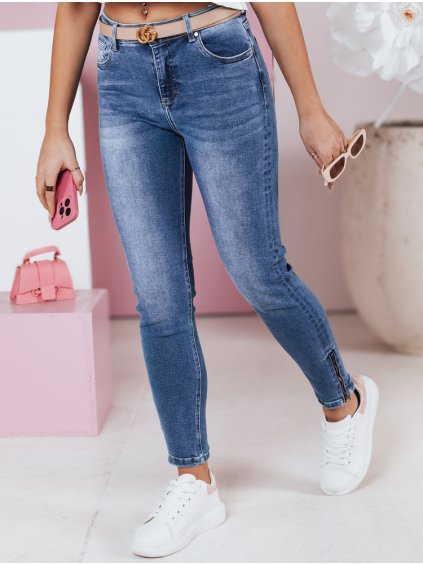 MODRÉ ÚZKÉ DŽÍNY S OZDOBNÝM ZAPÍNÁNÍM WERNI (Velikost S)