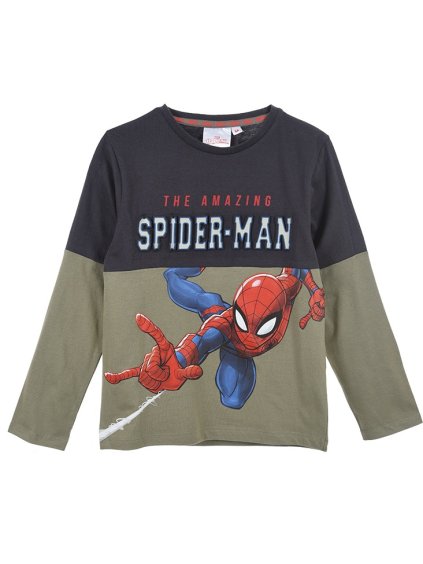 ZELENO-ŠEDÉ CHLAPECKÉ TRIČKO S DLOUHÝM RUKÁVEM SPIDER - MAN (Velikost 98)