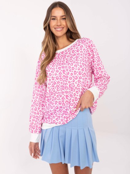 BÍLO-RŮŽOVÁ DÁMSKÁ OVERSIZE HALENKA S LEOPARDÍM VZOREM