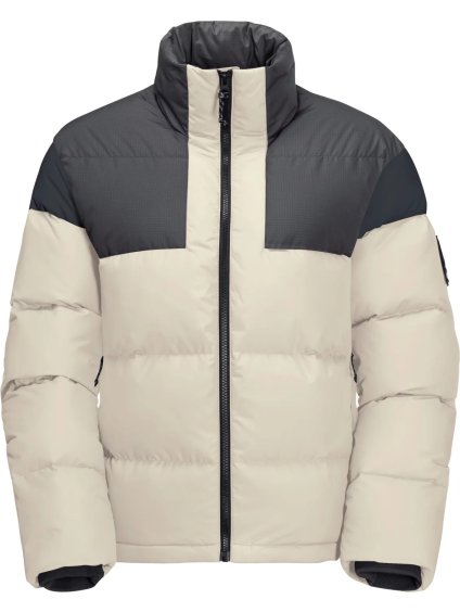 BÉŽOVO-ČERNÁ DÁMSKÁ PÉŘOVÁ BUNDA JACK WOLFSKIN 365 FEARLESS DOWN JKT W (Velikost L)