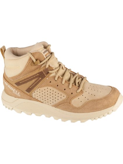 BÉŽOVÉ DÁMSKÉ ZIMNÍ KOTNÍKOVÉ BOTY MERRELL WILDWOOD MID LEATHER WP (Velikost 37)