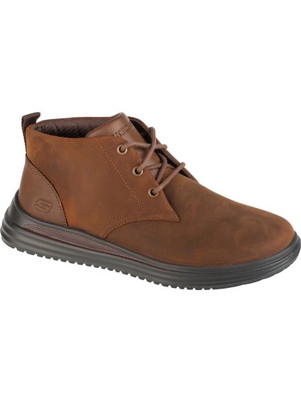 HNĚDÉ PÁNSKÉ KOŽENÉ KOTNÍKOVÉ BOTY SKECHERS PROVEN - YERMO