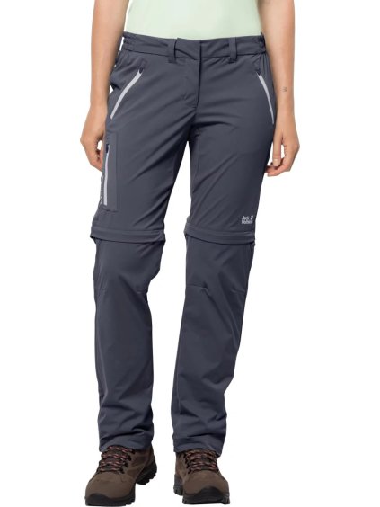 TMAVĚ ŠEDÉ DÁMSKÉ TURISTICKÉ KALHOTY JACK WOLFSKIN OVERLAND ZIP AWAY PANTS W (Velikost 34)