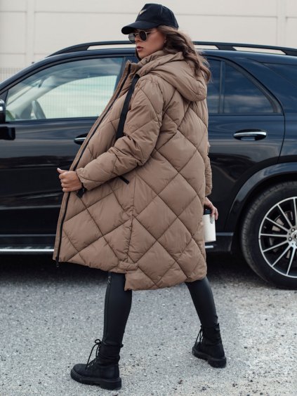 (VEL. L) TMAVĚ BÉŽOVÁ OVERSIZE PROŠÍVANÁ BUNDA MELODY