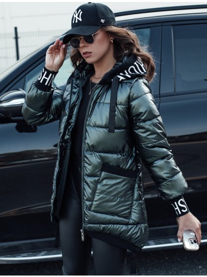 (VEL. XL) TMAVĚ ZELENÁ PROŠÍVANÁ ASYMETRICKÁ BUNDA FASHION CHIC