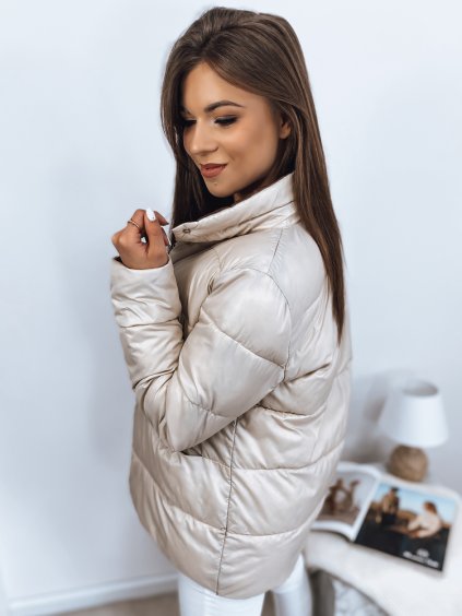 (VEL. XL) SVĚTLE BÉŽOVÁ LESKLÁ PROŠÍVANÁ BUNDA IRINA