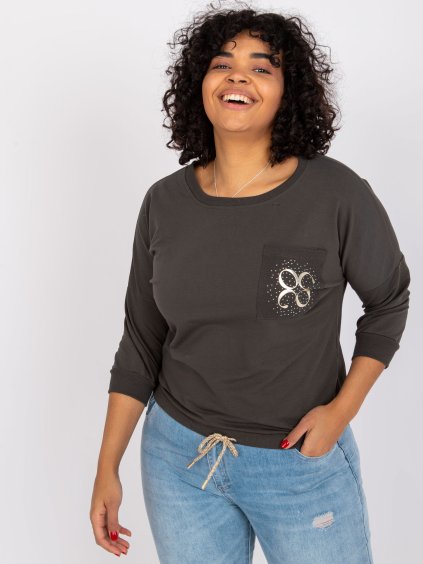 (VEL. ONE SIZE) KHAKI TRIČKO VIVIANNE S APLIKACÍ NA HRUDI (Velikost ONE SIZE)