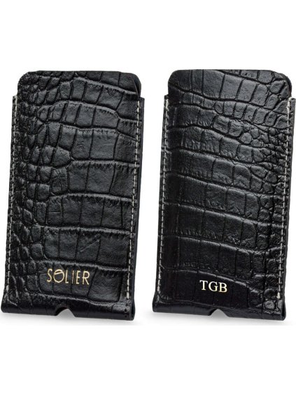 SOLIER ČERNÉ KOŽENÉ POUZDRO PRO IPHONE 12, 13, 14 S IMITACÍ KROKODÝLÍ KŮŽE