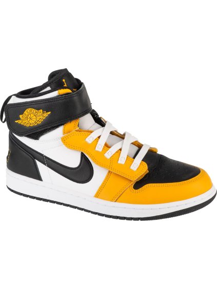 BÍLO-ČERNO-ŽLUTÉ PÁNSKÉ KOTNÍKOVÉ TENISKY AIR JORDAN 1 HI FLYEASE (Velikost 41)