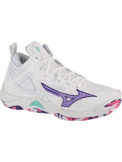 BÍLO-FIALOVÁ DÁMSKÁ VOLEJBALOVÁ OBUV MIZUNO WAVE MOMENTUM 3 MID