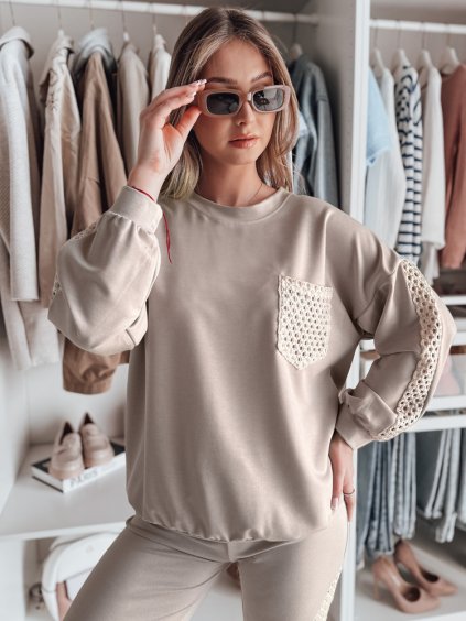 DÁMSKÁ BÉŽOVÁ MIKINA S JEMNÝM KRAJKOVÝM AKCENTEM LUXEEN (Velikost ONE SIZE)