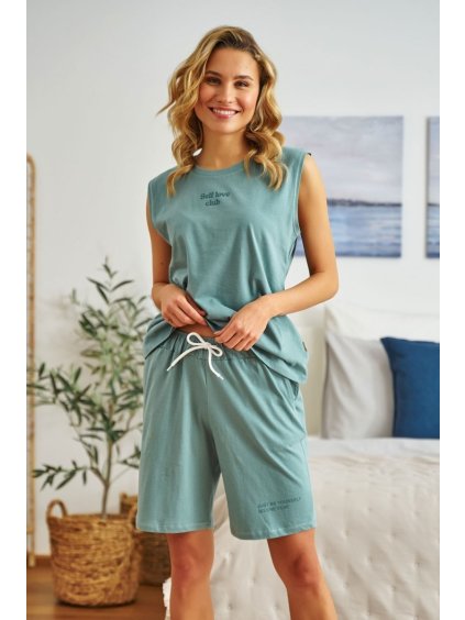 TYRKYSOVÉ PYŽAMO SPORTOVNÍHO STYLU SELF LOVE CLUB (Velikost S)